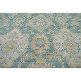 Hand Knotted Aqua Turkish Oushak Wool Transitional Oriental Area Rug - 9' x 12' 1''
