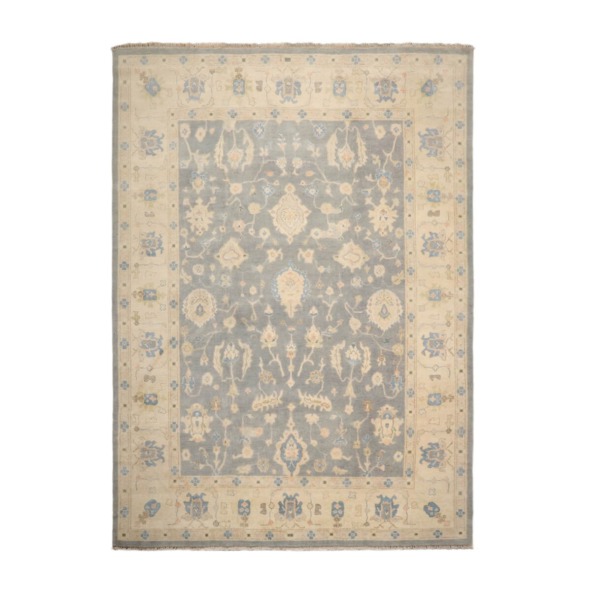 Hand Knotted Ash Gray Turkish Oushak Wool Traditional Oriental Rug - 9' 8'' x 13' 7'' - 9' 8'' x 13' 7''