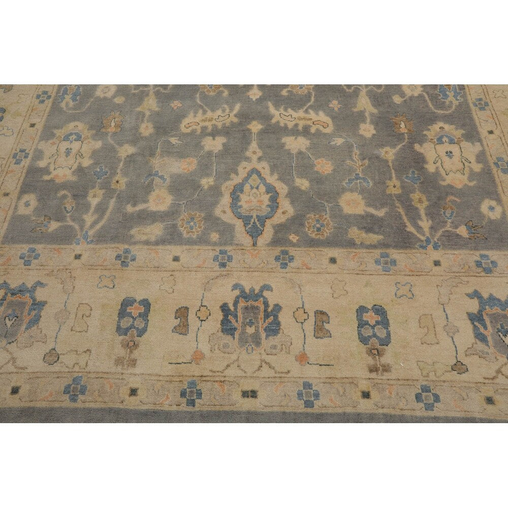 Hand Knotted Ash Gray Turkish Oushak Wool Traditional Oriental Rug - 9' 8'' x 13' 7'' - 9' 8'' x 13' 7''
