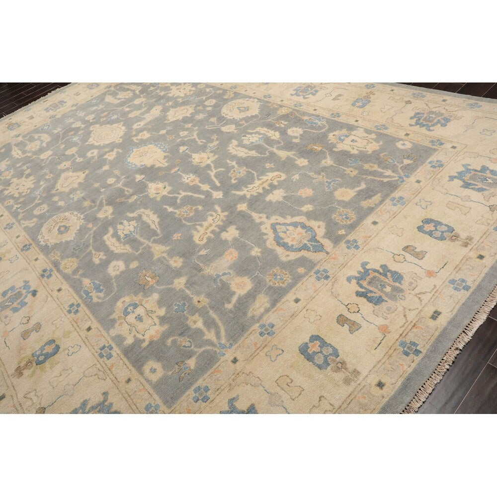 Hand Knotted Ash Gray Turkish Oushak Wool Traditional Oriental Rug - 9' 8'' x 13' 7'' - 9' 8'' x 13' 7''