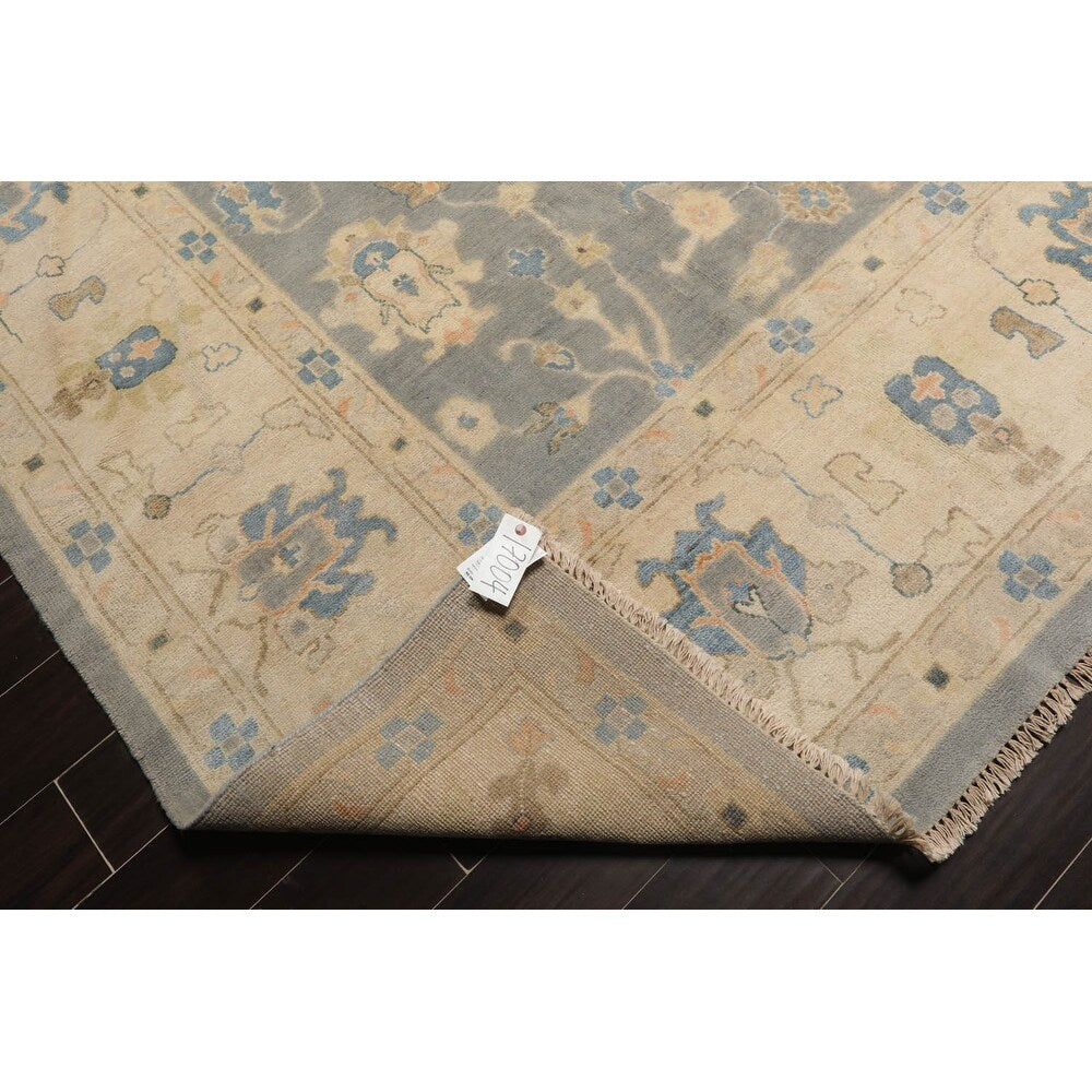 Hand Knotted Ash Gray Turkish Oushak Wool Traditional Oriental Rug - 9' 8'' x 13' 7'' - 9' 8'' x 13' 7''