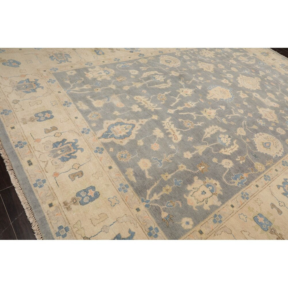 Hand Knotted Ash Gray Turkish Oushak Wool Traditional Oriental Rug - 9' 8'' x 13' 7'' - 9' 8'' x 13' 7''