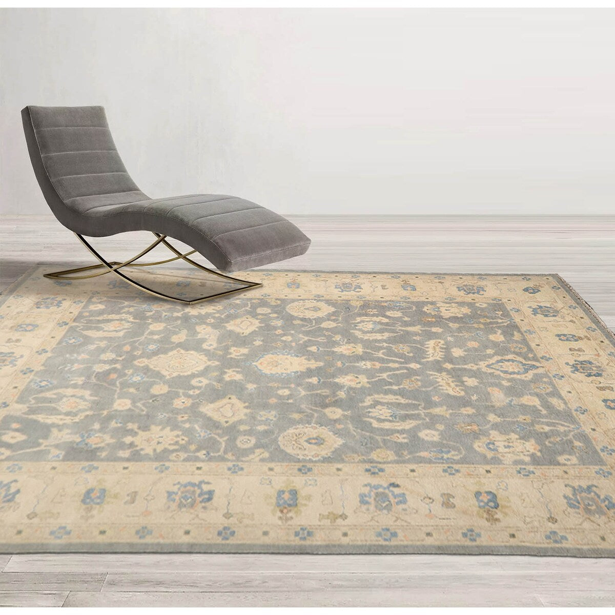 Hand Knotted Ash Gray Turkish Oushak Wool Traditional Oriental Rug - 9' 8'' x 13' 7'' - 9' 8'' x 13' 7''