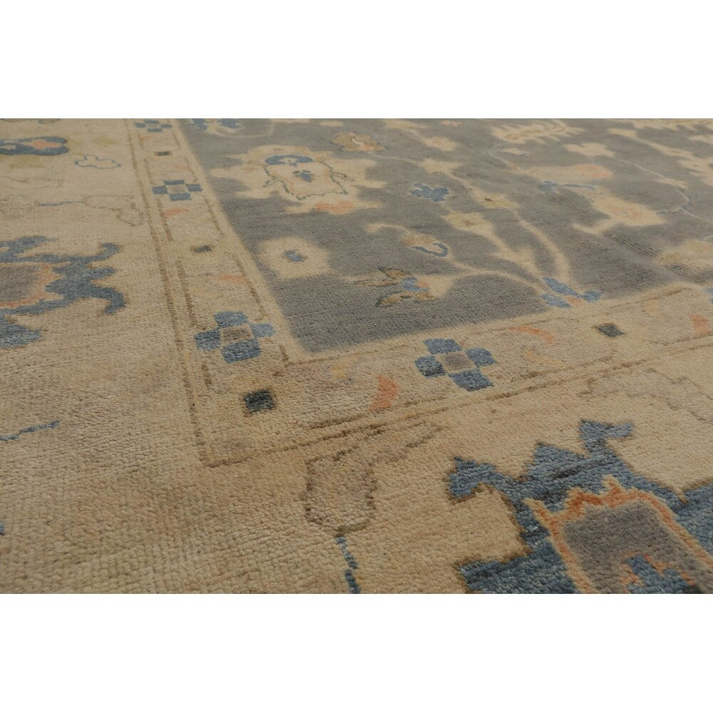 Hand Knotted Ash Gray Turkish Oushak Wool Traditional Oriental Rug - 9' 8'' x 13' 7'' - 9' 8'' x 13' 7''