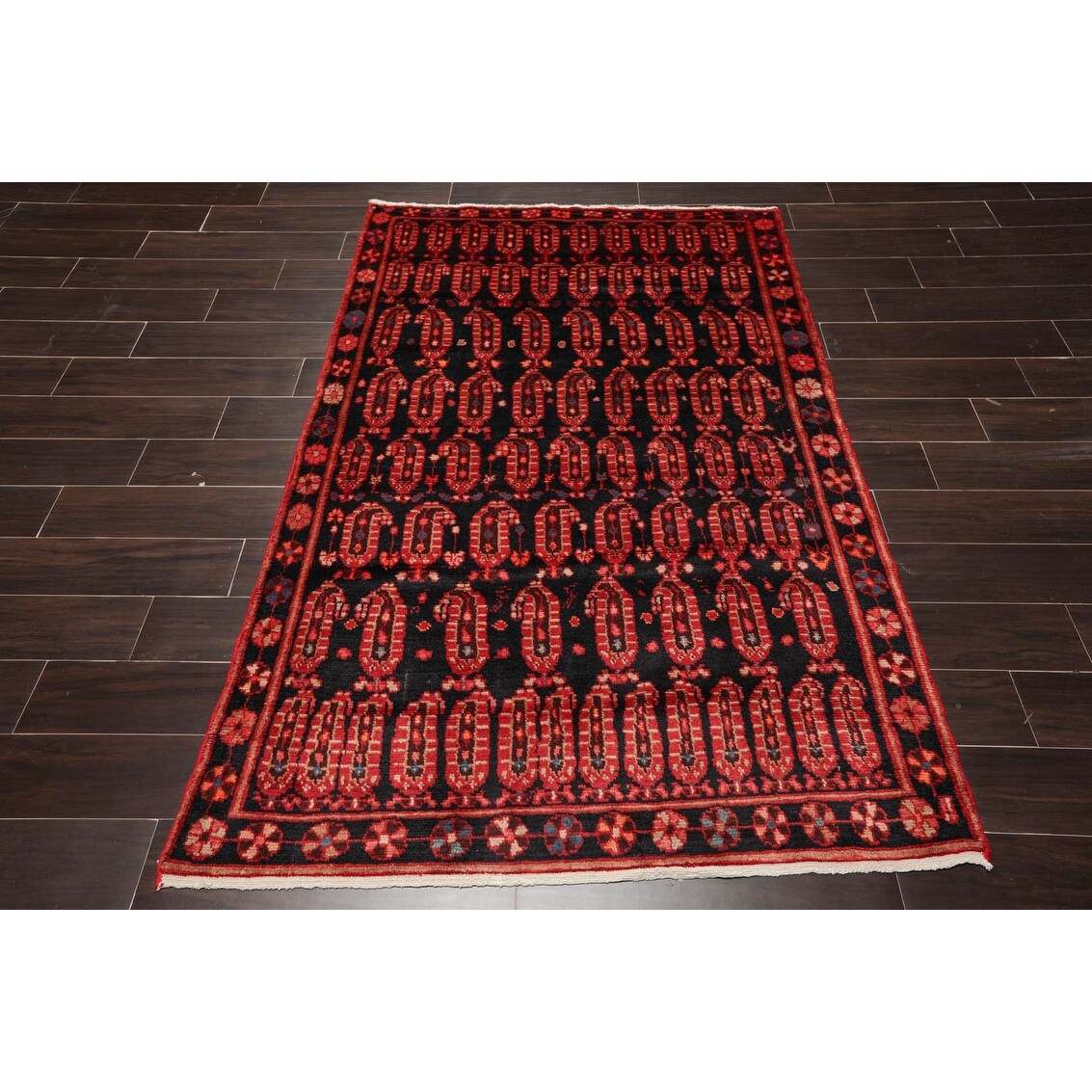 Hand Knotted Black,Coral Wool Traditional Oriental Area Rug (4x6) - 4' 2'' x 6' 6''