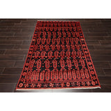 Hand Knotted Black,Coral Wool Traditional Oriental Area Rug (4x6) - 4' 2'' x 6' 6''
