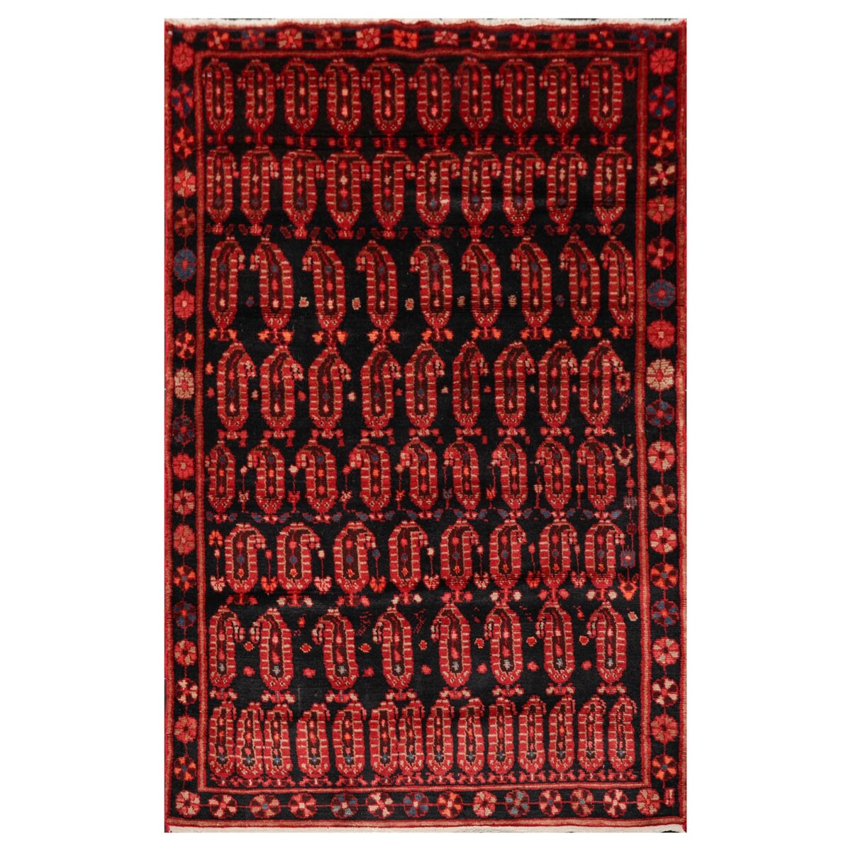 Hand Knotted Black,Coral Wool Traditional Oriental Area Rug (4x6) - 4' 2'' x 6' 6''