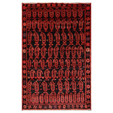 Hand Knotted Black,Coral Wool Traditional Oriental Area Rug (4x6) - 4' 2'' x 6' 6''