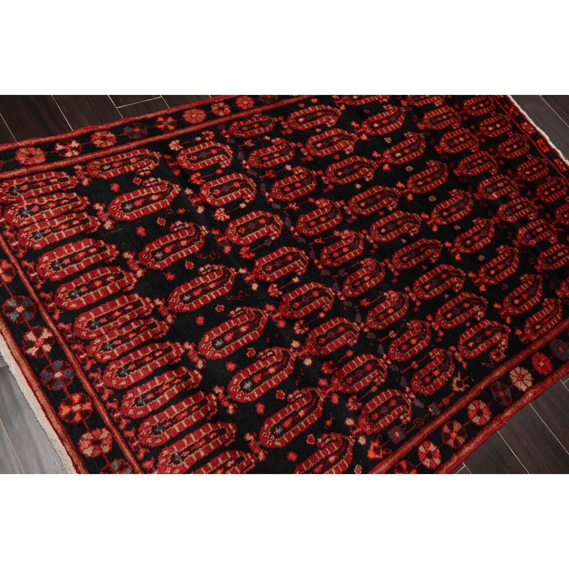 Hand Knotted Black,Coral Wool Traditional Oriental Area Rug (4x6) - 4' 2'' x 6' 6''