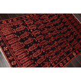 Hand Knotted Black,Coral Wool Traditional Oriental Area Rug (4x6) - 4' 2'' x 6' 6''