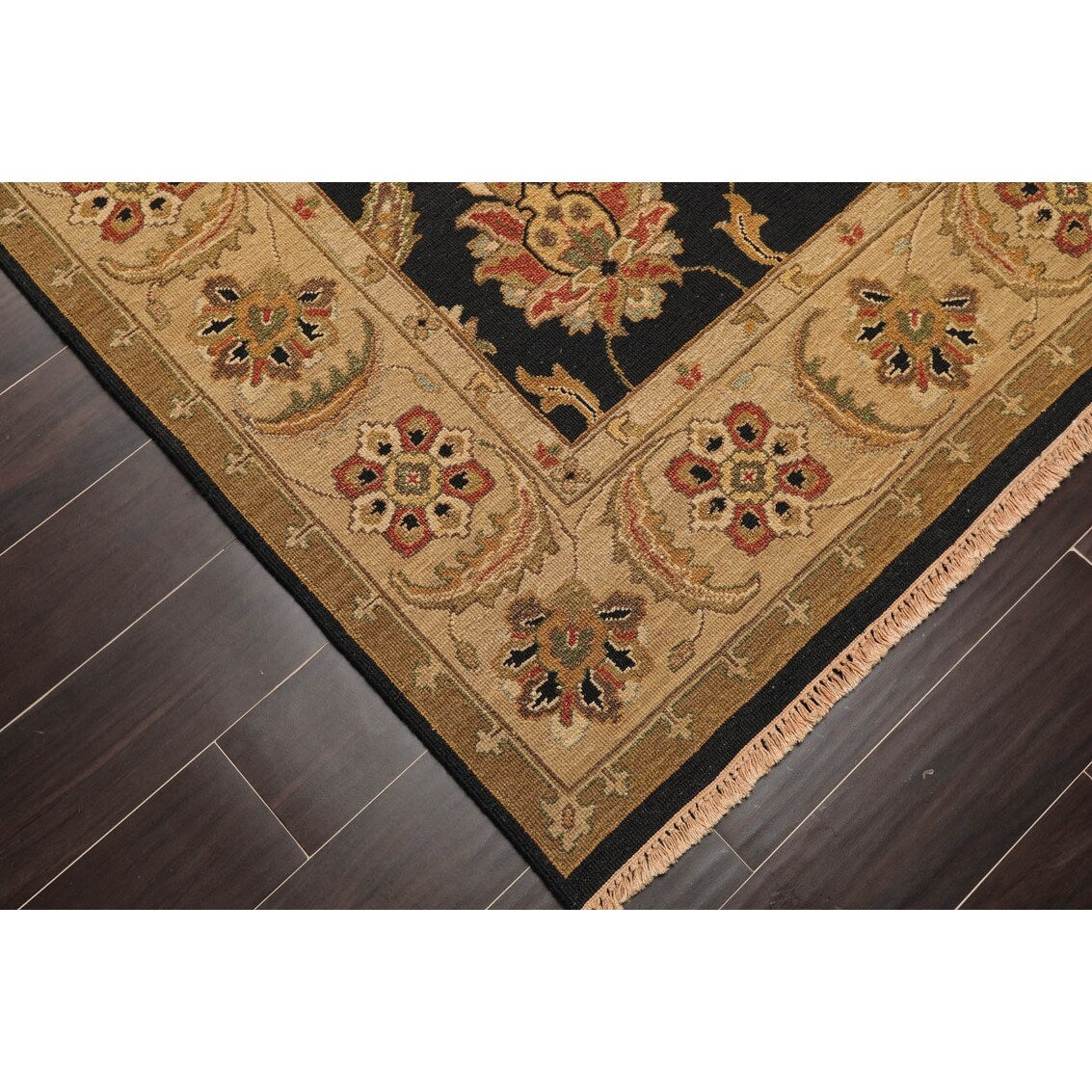 Hand Knotted Black, Tan Wool Traditional Oriental Area Rug (6x9) - 6' 1'' x 9' 2''