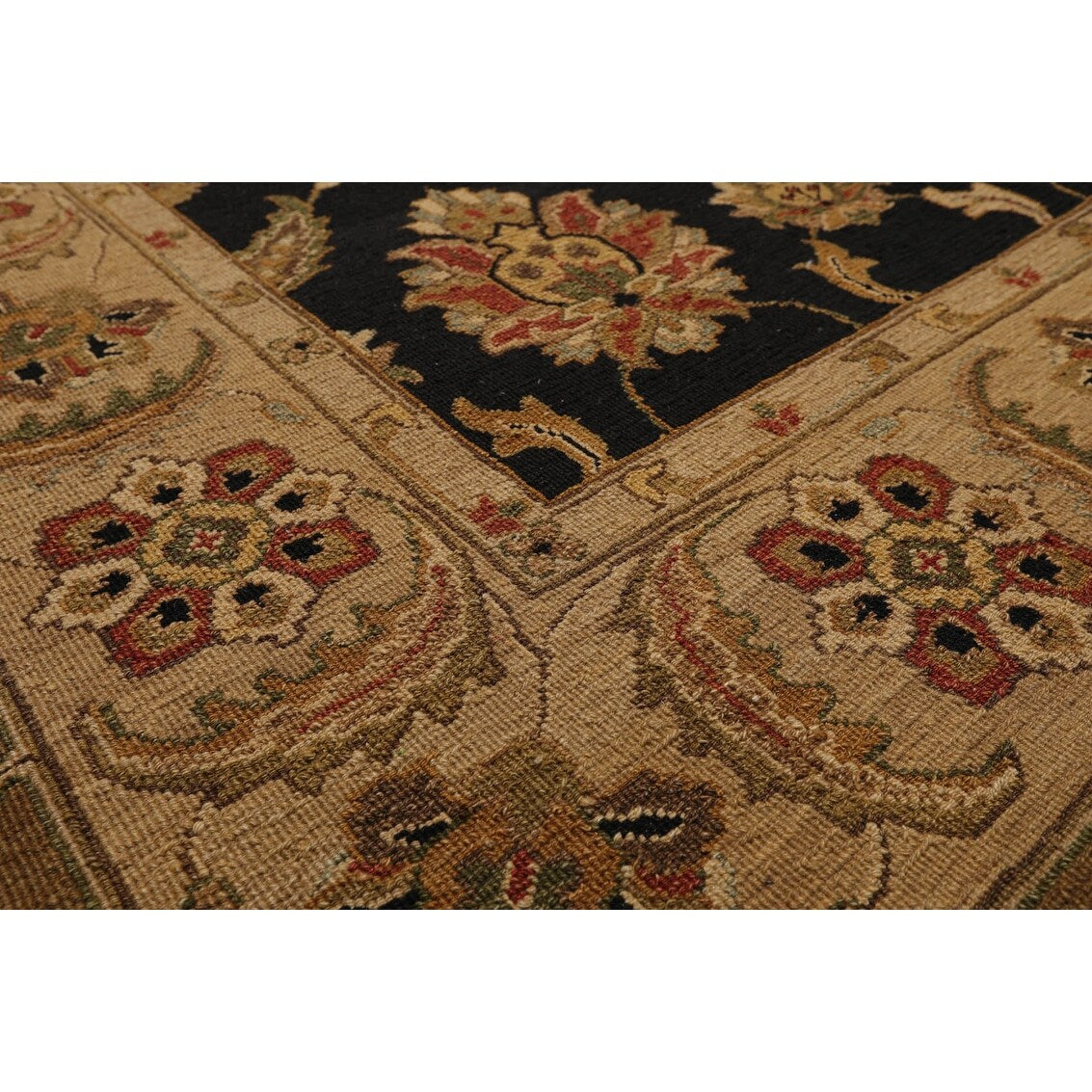 Hand Knotted Black, Tan Wool Traditional Oriental Area Rug (6x9) - 6' 1'' x 9' 2''