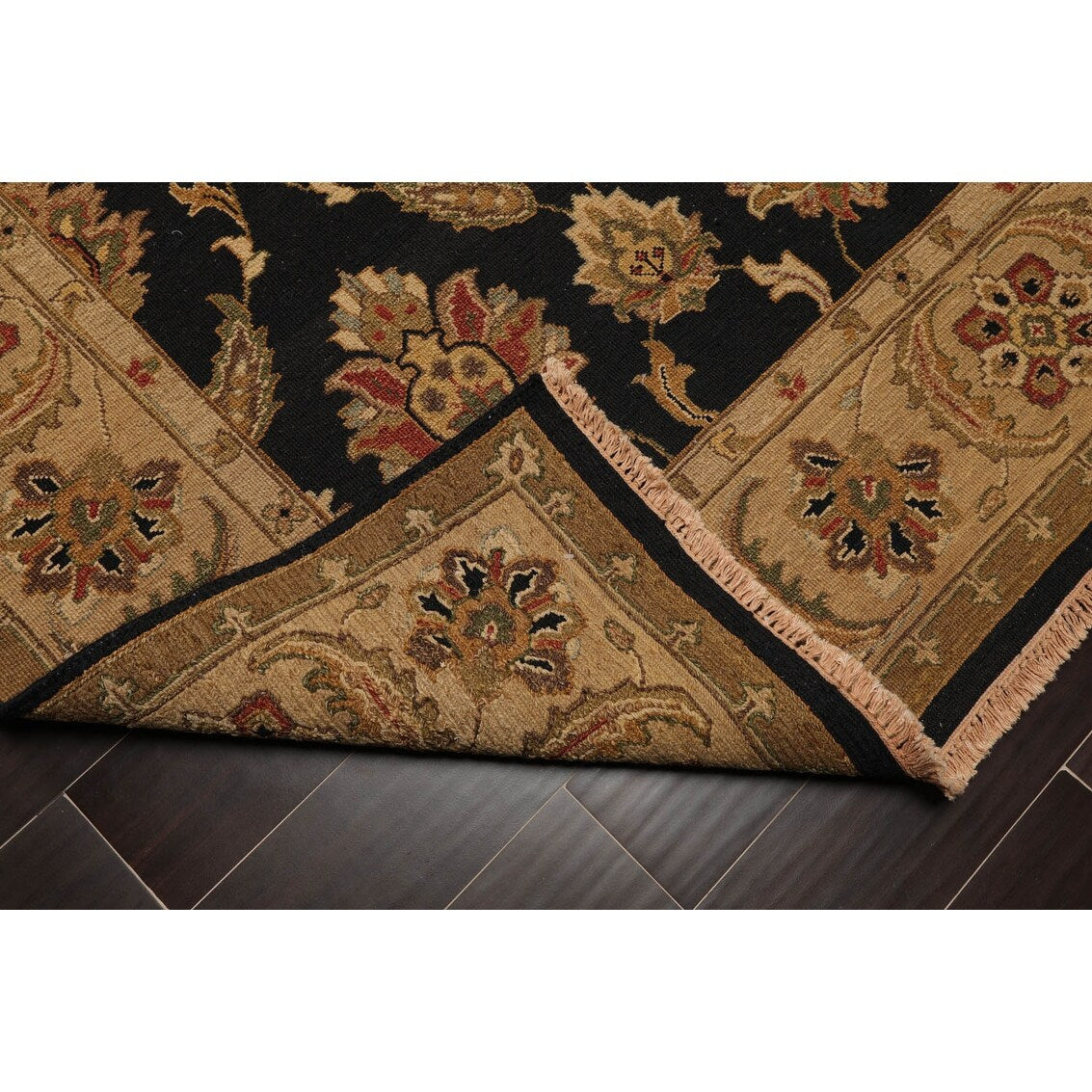 Hand Knotted Black, Tan Wool Traditional Oriental Area Rug (6x9) - 6' 1'' x 9' 2''