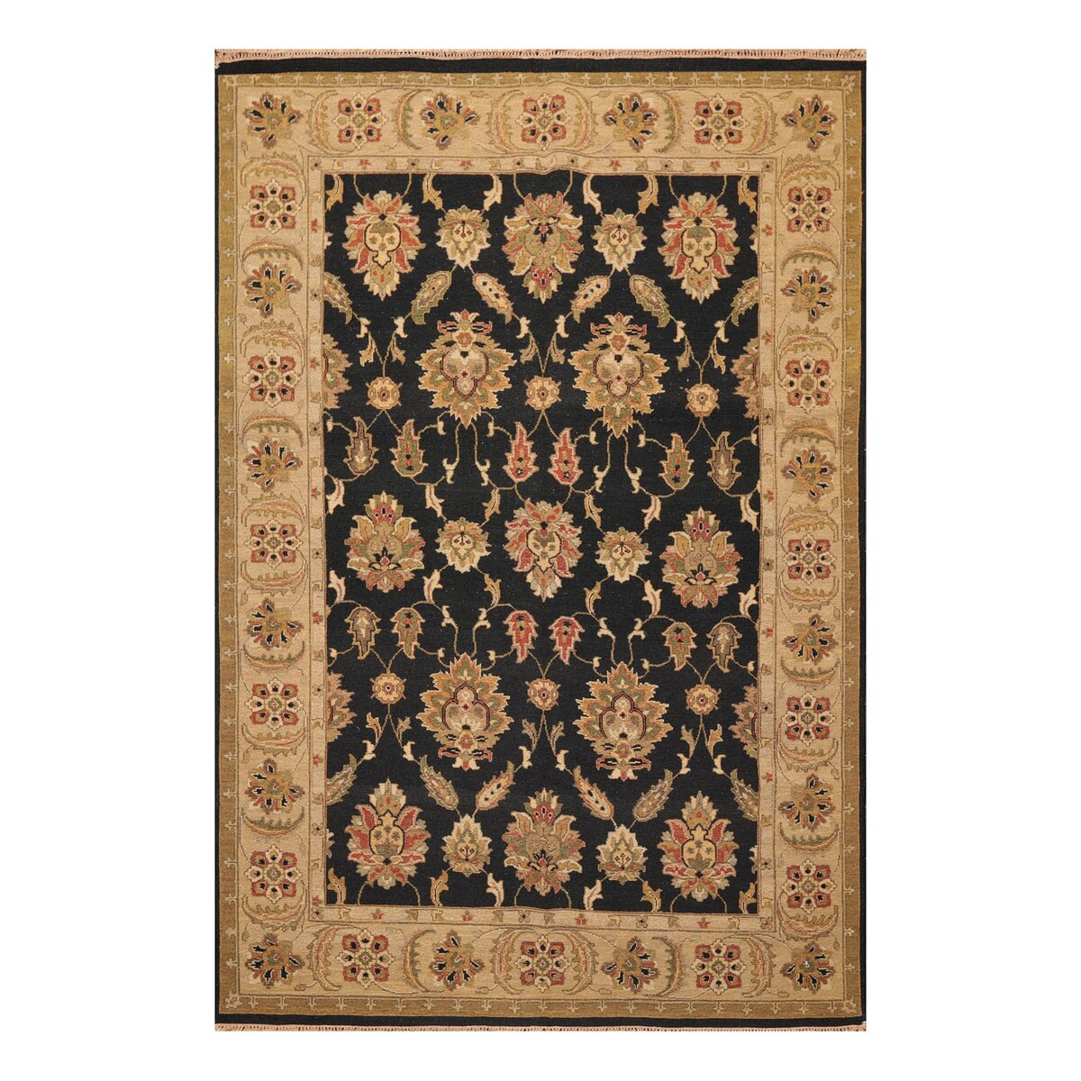 Hand Knotted Black, Tan Wool Traditional Oriental Area Rug (6x9) - 6' 1'' x 9' 2''