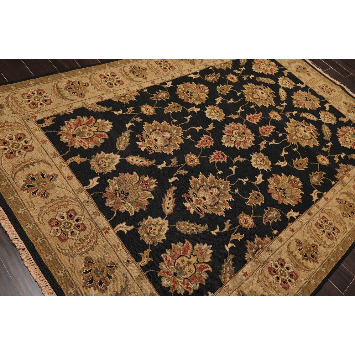 Hand Knotted Black, Tan Wool Traditional Oriental Area Rug (6x9) - 6' 1'' x 9' 2''