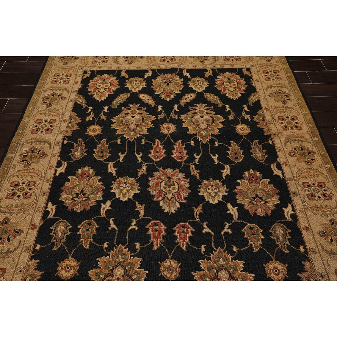Hand Knotted Black, Tan Wool Traditional Oriental Area Rug (6x9) - 6' 1'' x 9' 2''