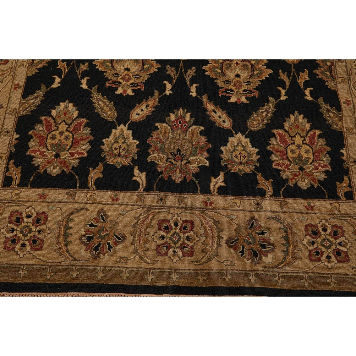 Hand Knotted Black, Tan Wool Traditional Oriental Area Rug (6x9) - 6' 1'' x 9' 2''