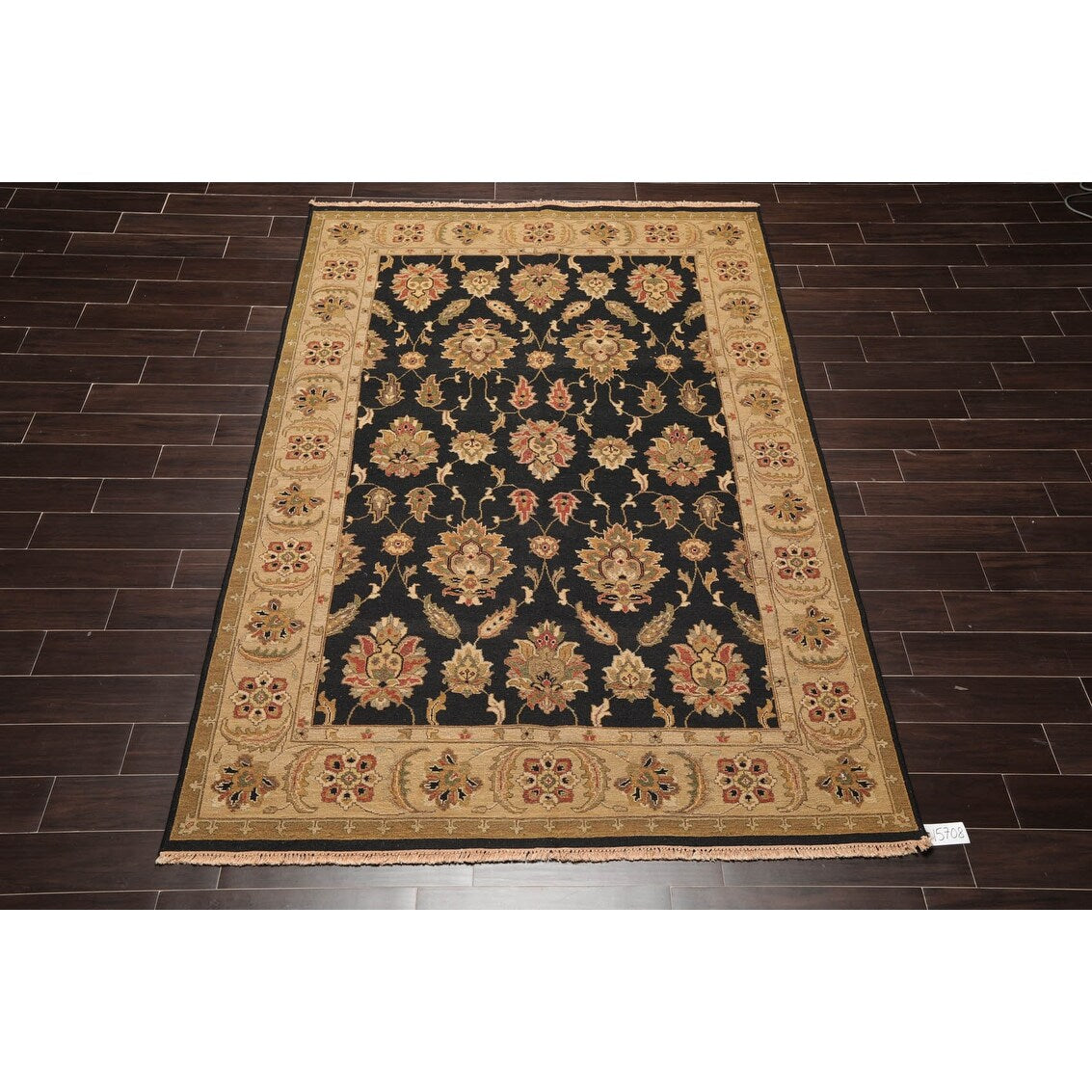 Hand Knotted Black, Tan Wool Traditional Oriental Area Rug (6x9) - 6' 1'' x 9' 2''