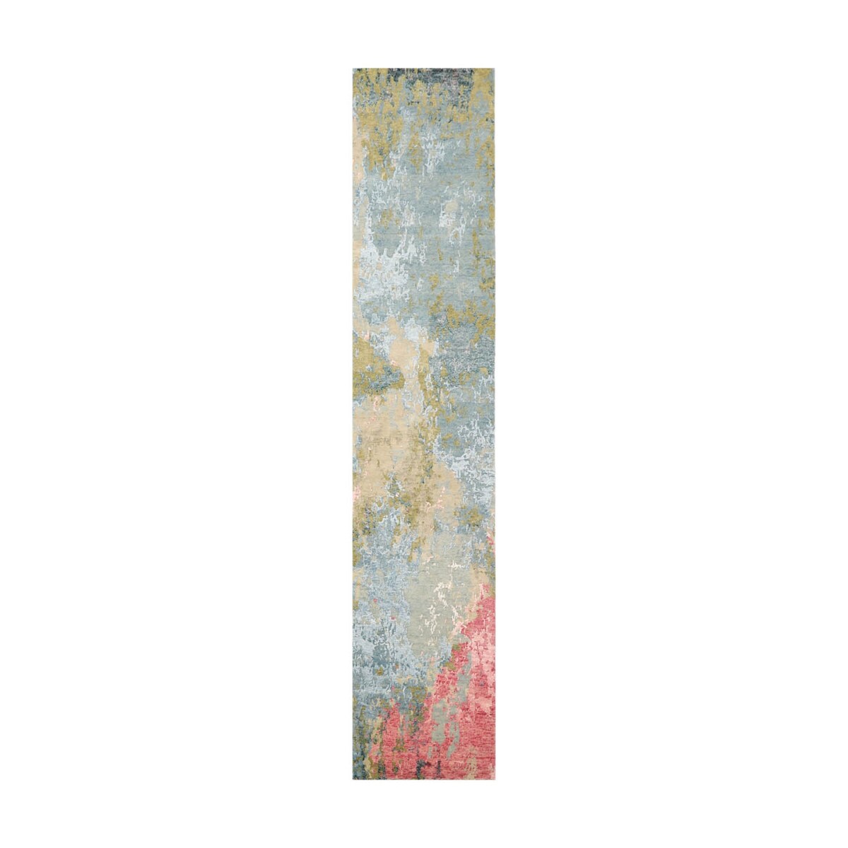 Hand Knotted Blue, Coral Sherpa Wool & Silk Modern Oriental Area Rug -
