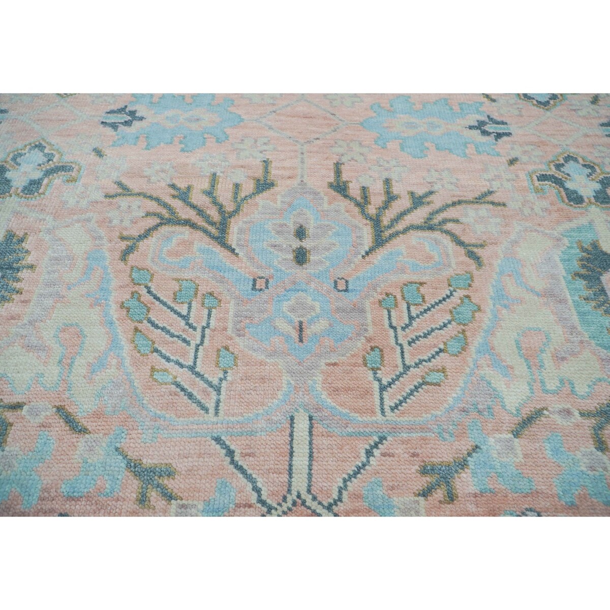 Hand Knotted Blush Turkish Oushak Wool Transitional Oriental Area Rug - 9' 1'' x 11' 10''