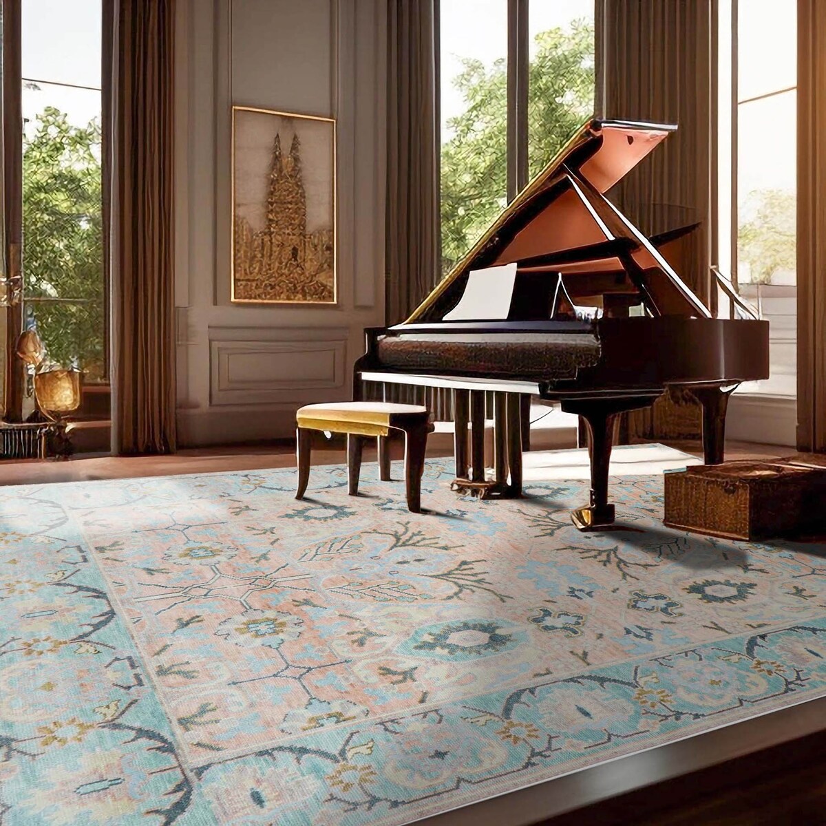 Hand Knotted Blush Turkish Oushak Wool Transitional Oriental Area Rug - 9' 1'' x 11' 10''