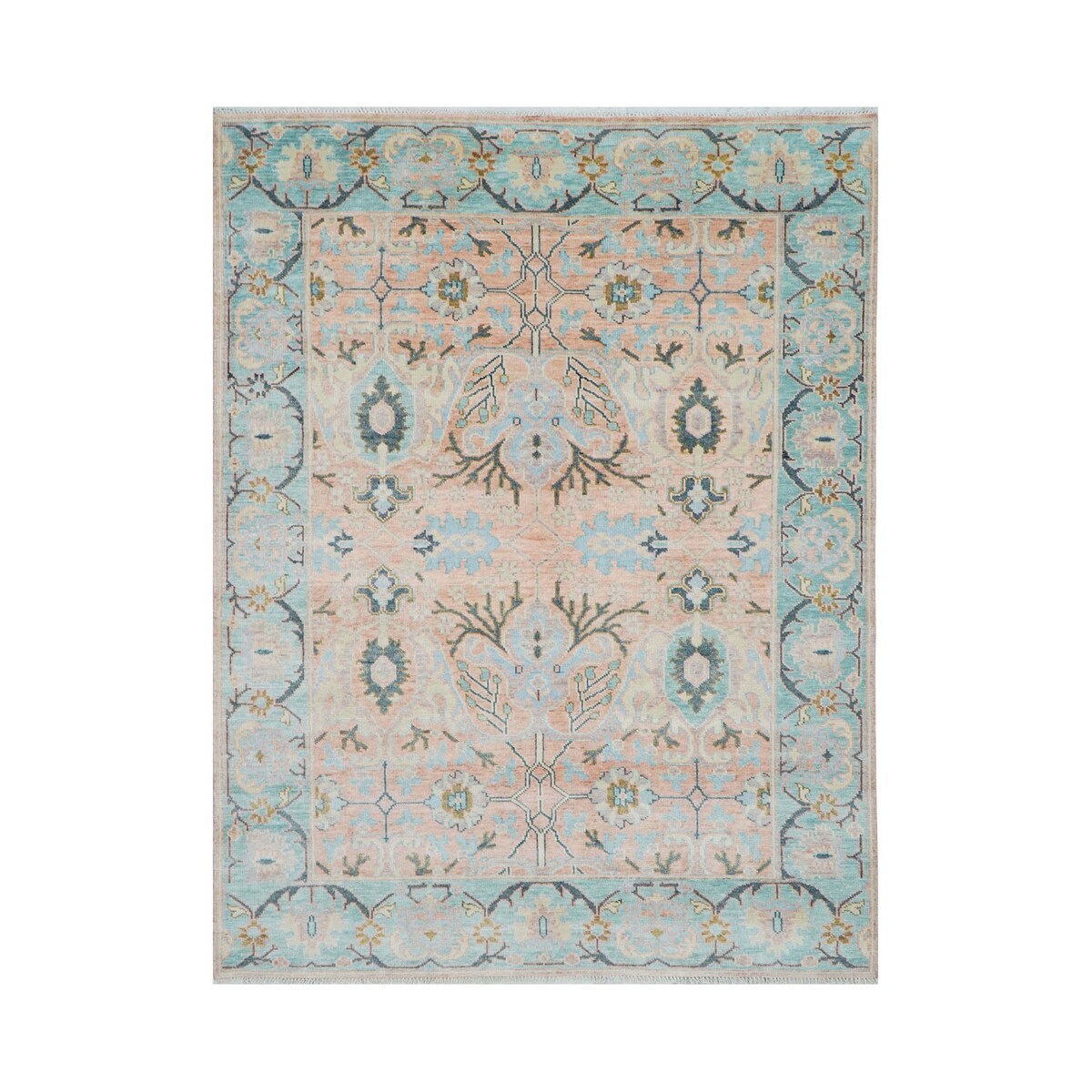 Hand Knotted Blush Turkish Oushak Wool Transitional Oriental Area Rug - 9' 1'' x 11' 10''