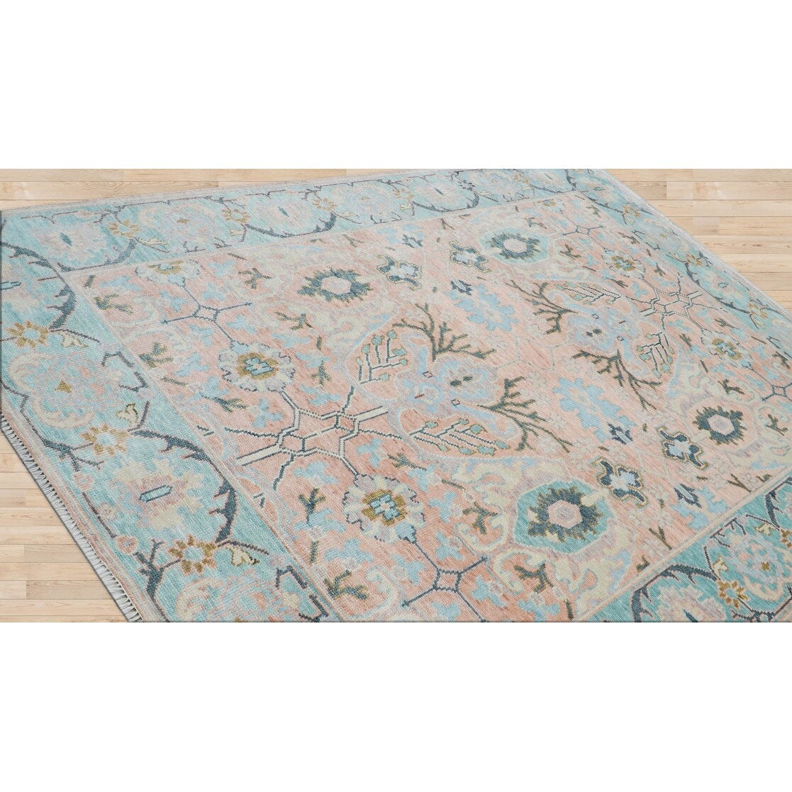 Hand Knotted Blush Turkish Oushak Wool Transitional Oriental Area Rug - 9' 1'' x 11' 10''