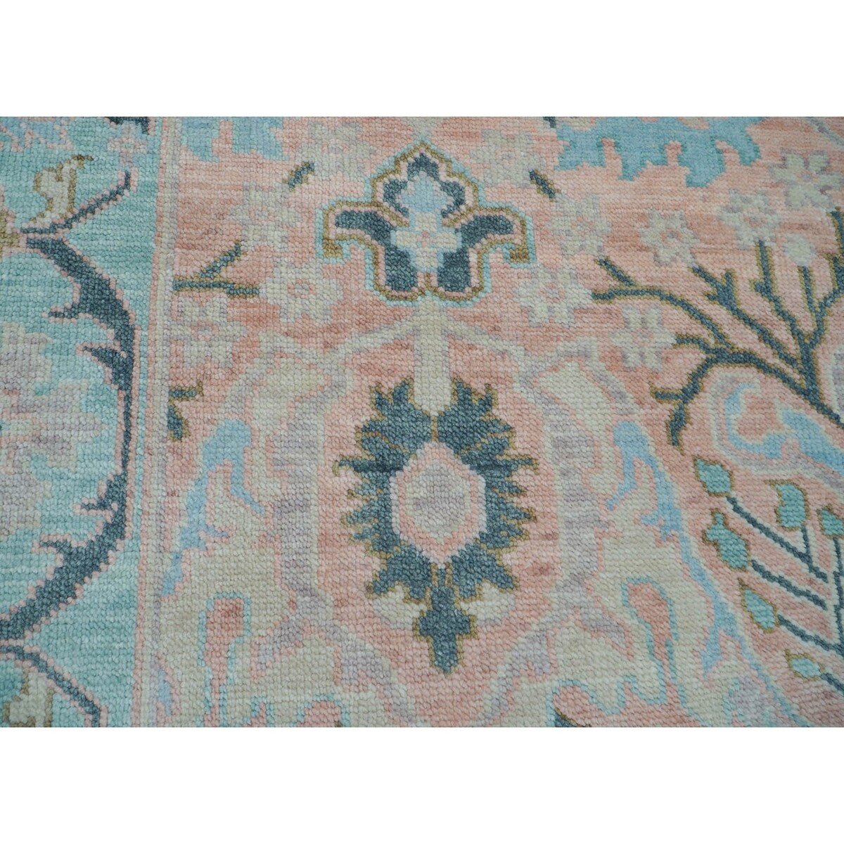 Hand Knotted Blush Turkish Oushak Wool Transitional Oriental Area Rug - 9' 1'' x 11' 10''