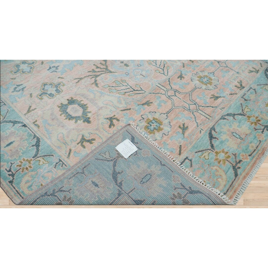 Hand Knotted Blush Turkish Oushak Wool Transitional Oriental Area Rug - 9' 1'' x 11' 10''