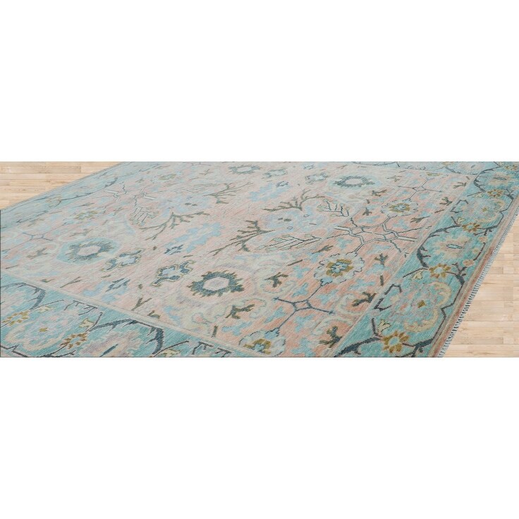Hand Knotted Blush Turkish Oushak Wool Transitional Oriental Area Rug - 9' 1'' x 11' 10''