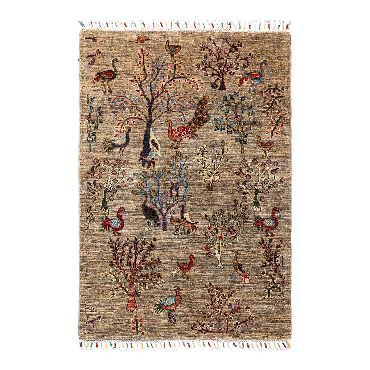 Hand Knotted Bohemian Tribal Wool Brown Area Rug - 3' 5" x 4' 11"