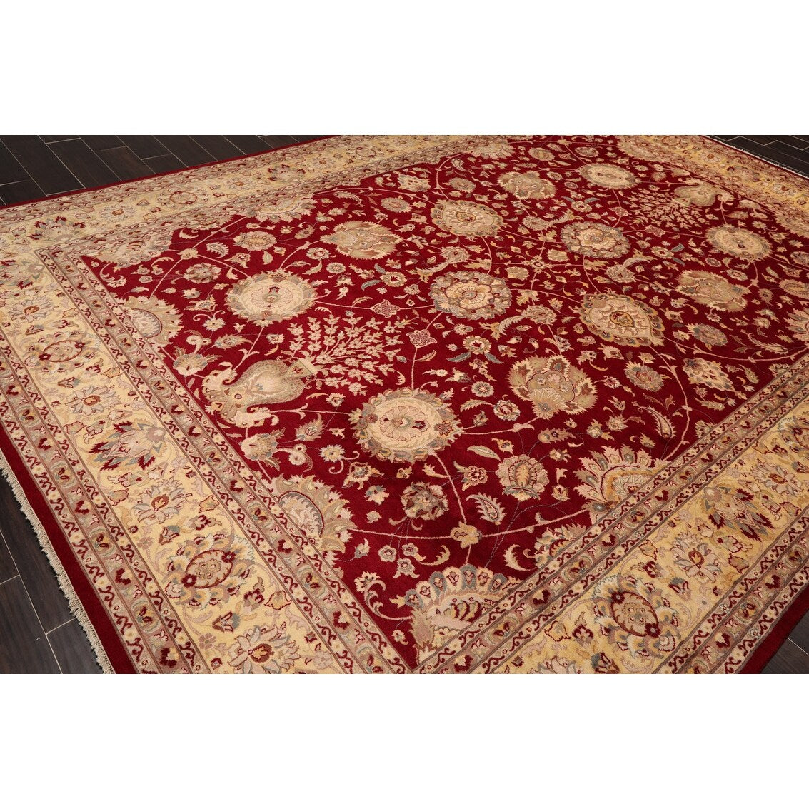 Hand Knotted Burgundy,Beige Persian Wool Oriental Area Rug (9x12) - 9' 1'' x 12' 7''