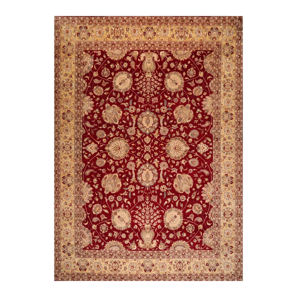 Hand Knotted Burgundy,Beige Persian Wool Oriental Area Rug (9x12) - 9' 1'' x 12' 7''
