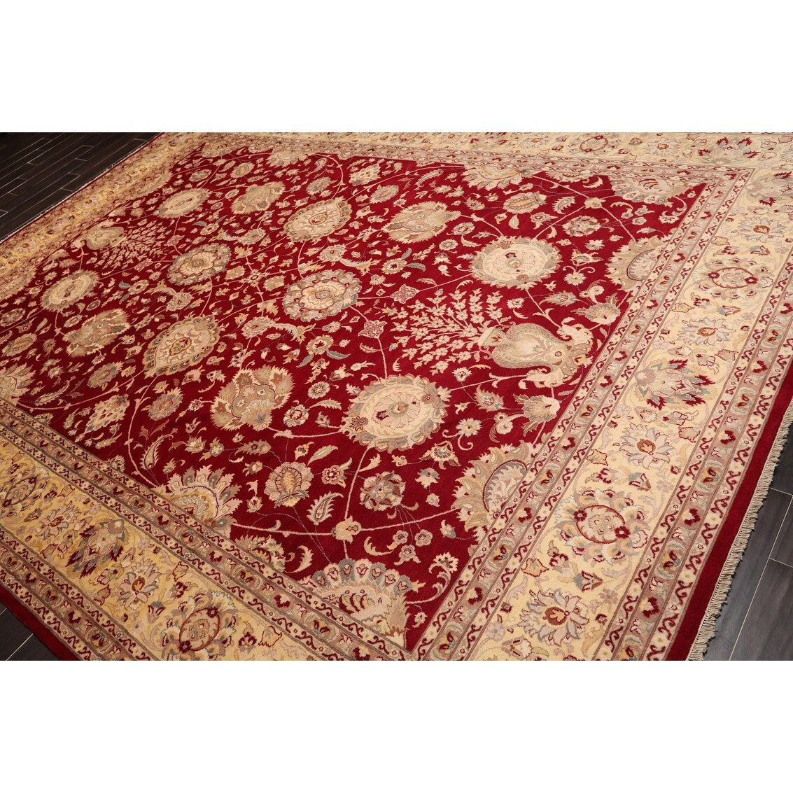 Hand Knotted Burgundy,Beige Persian Wool Oriental Area Rug (9x12) - 9' 1'' x 12' 7''