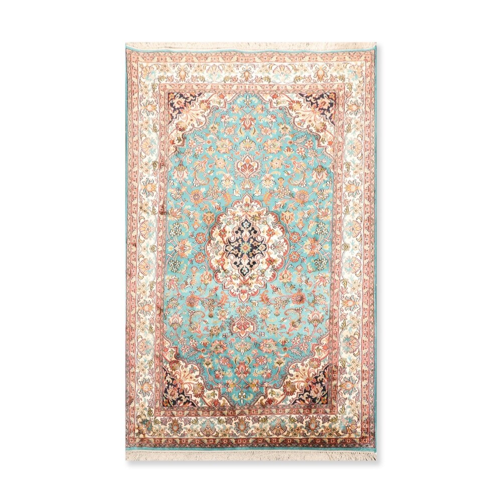 Hand Knotted Certified Silk 340-400 KPSI Persian Oriental Area Rug (3'