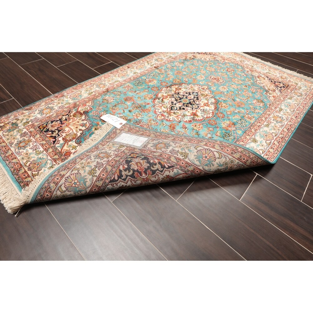 Hand Knotted Certified Silk 340-400 KPSI Persian Oriental Area Rug (3'2"x5')