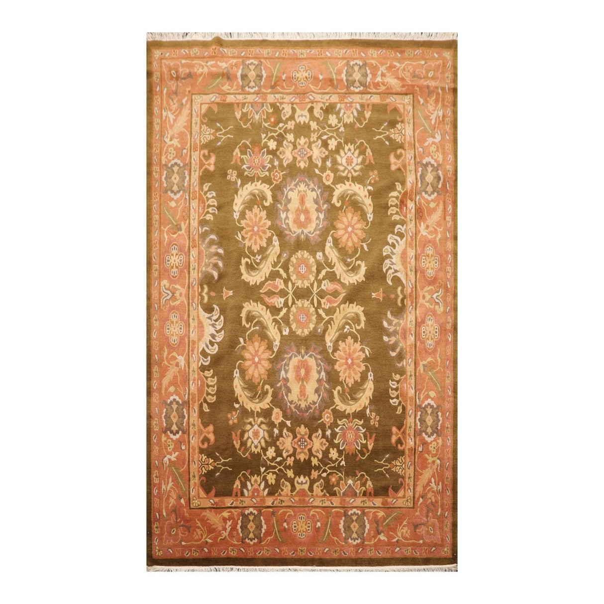 Hand Knotted Classic European Olive,Rose Tibetan Wool Traditional Oriental Area Rug (6x9) - 5' 10'' x 8' 9''