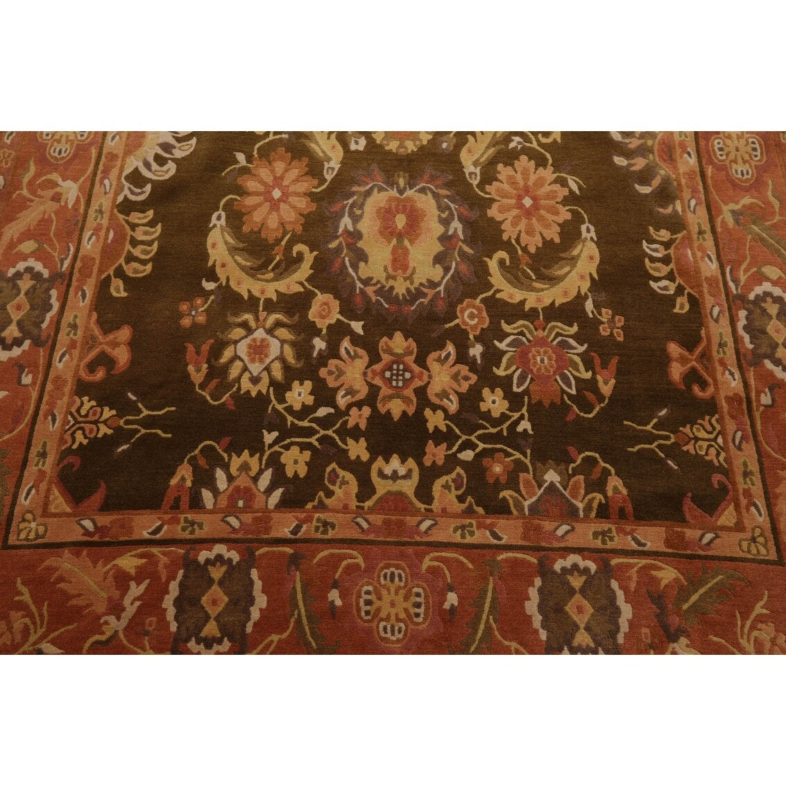 Hand Knotted Classic European Olive,Rose Tibetan Wool Traditional Oriental Area Rug (6x9) - 5' 10'' x 8' 9''