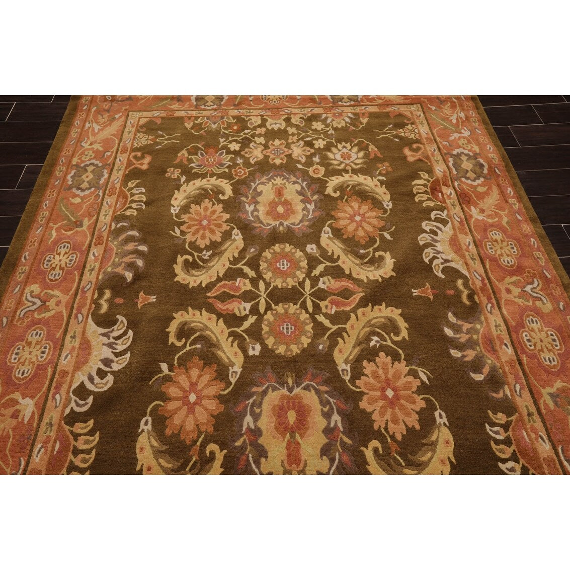 Hand Knotted Classic European Olive,Rose Tibetan Wool Traditional Oriental Area Rug (6x9) - 5' 10'' x 8' 9''