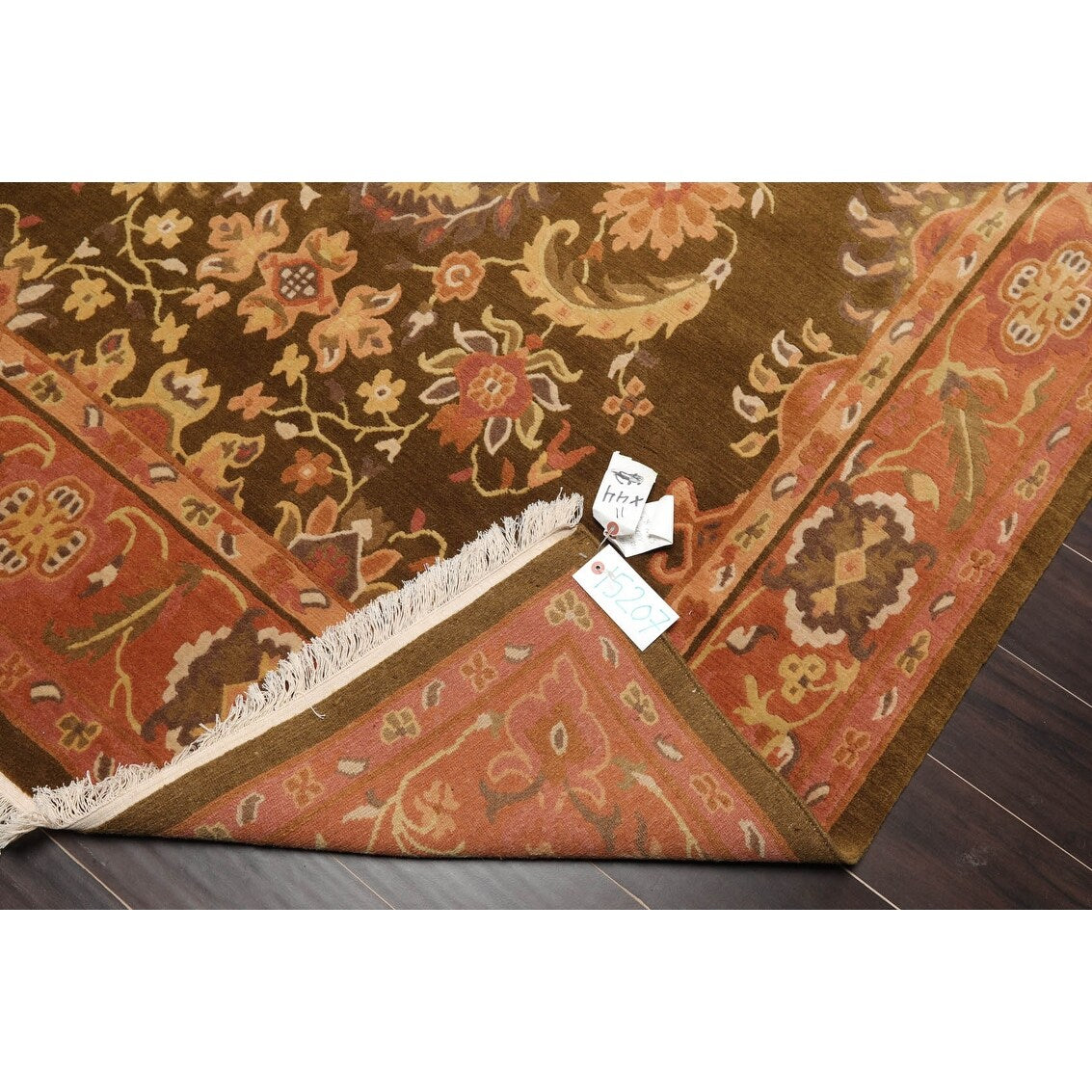Hand Knotted Classic European Olive,Rose Tibetan Wool Traditional Oriental Area Rug (6x9) - 5' 10'' x 8' 9''