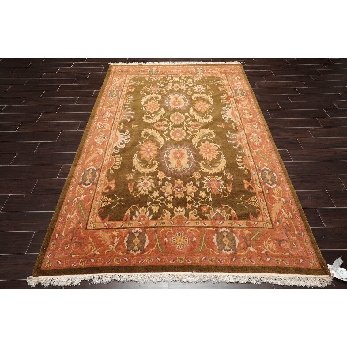 Hand Knotted Classic European Olive,Rose Tibetan Wool Traditional Oriental Area Rug (6x9) - 5' 10'' x 8' 9''
