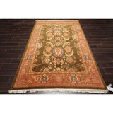 Hand Knotted Classic European Olive,Rose Tibetan Wool Traditional Oriental Area Rug (6x9) - 5' 10'' x 8' 9''