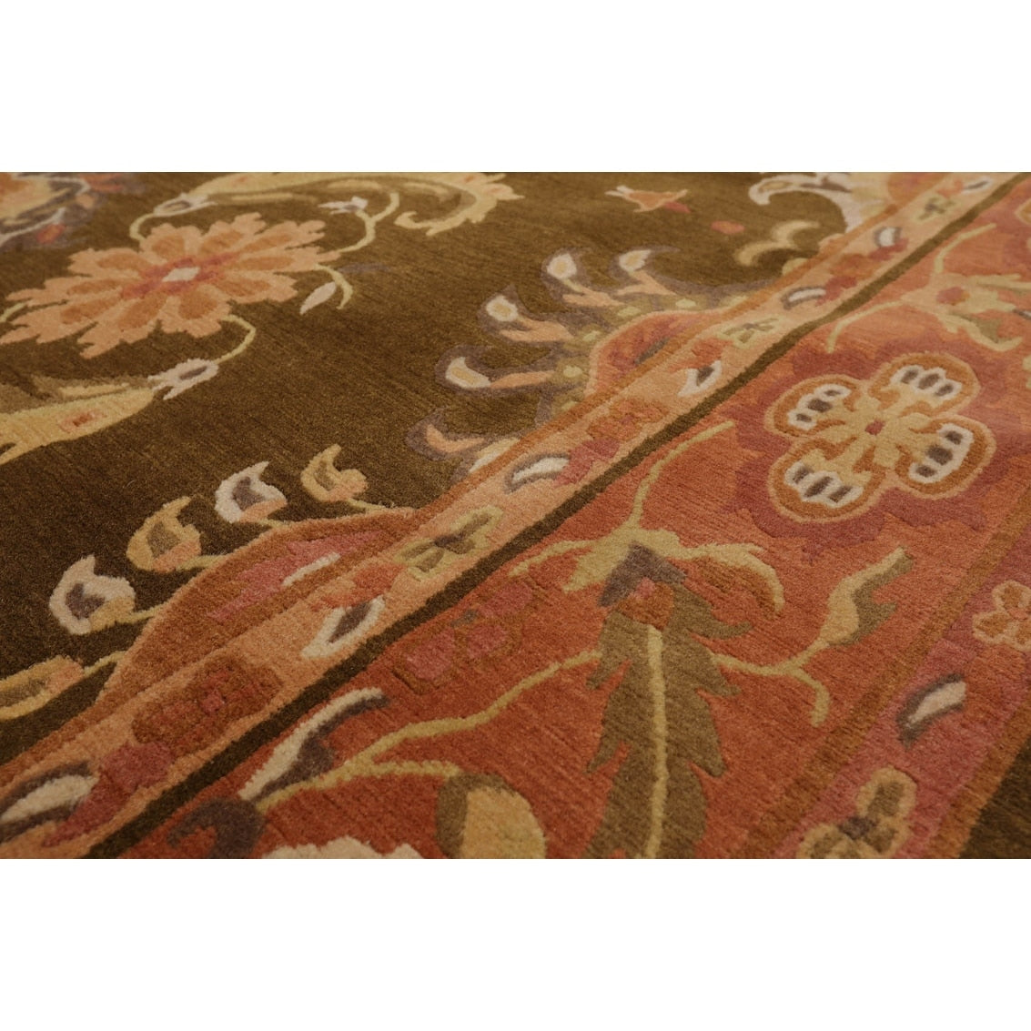 Hand Knotted Classic European Olive,Rose Tibetan Wool Traditional Oriental Area Rug (6x9) - 5' 10'' x 8' 9''