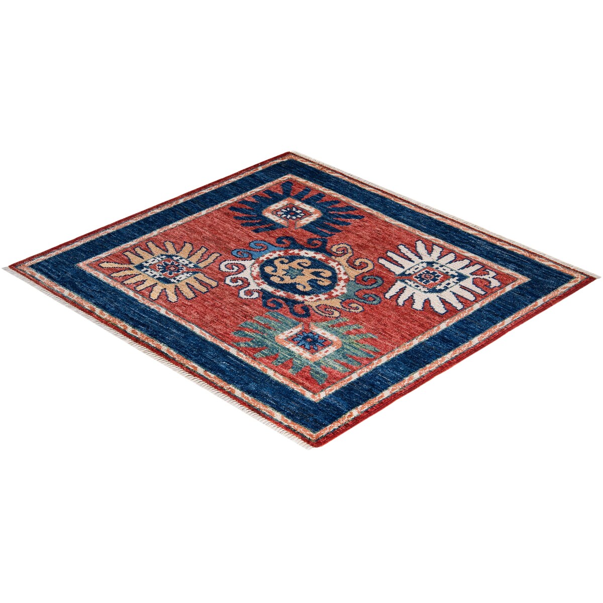 Hand Knotted Contemporary Ikat Wool Area Rug - 4' 9" x 5' 2"