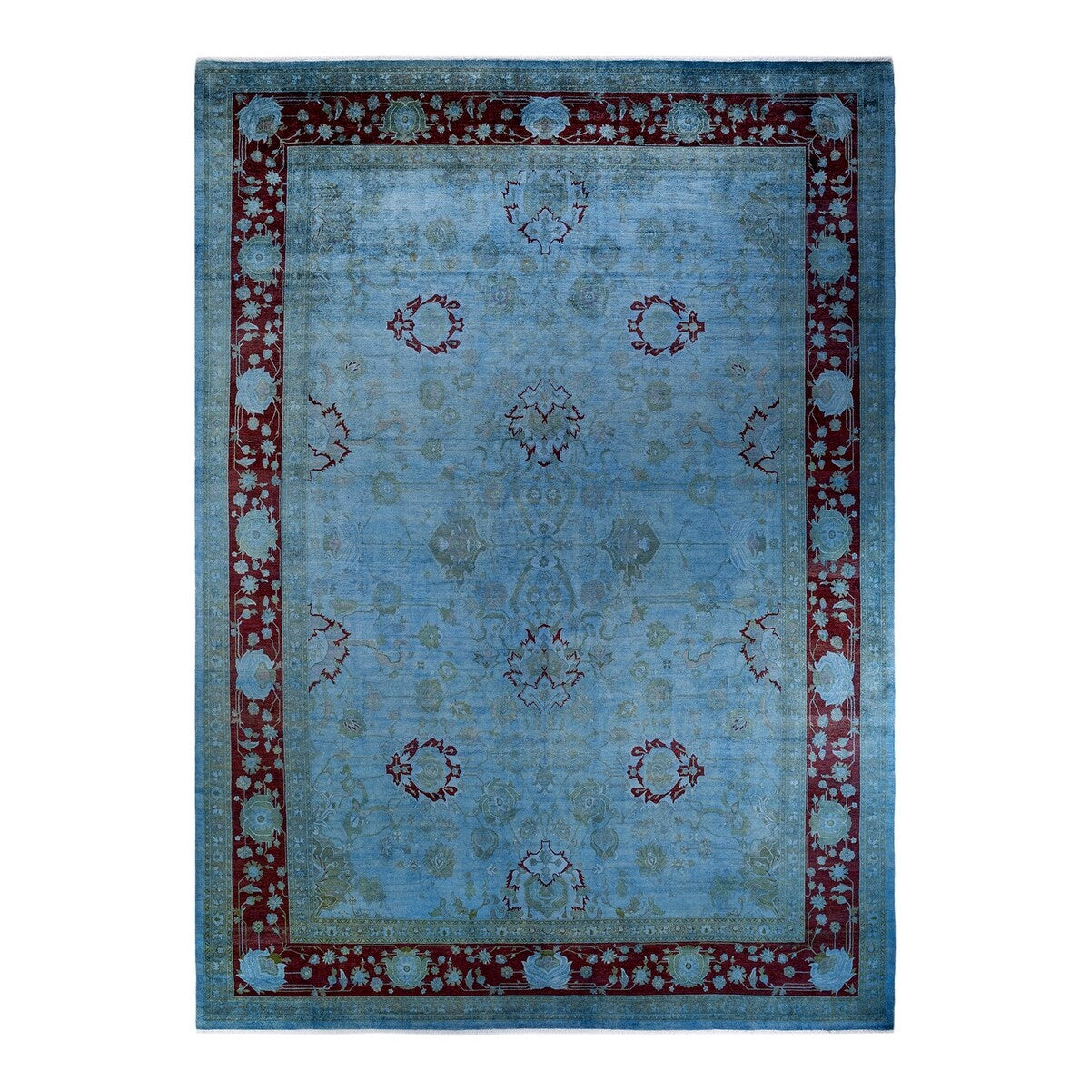 Hand Knotted Contemporary Overdyed Wool Light Blue Area Rug - 10' 1" x 14' 0"