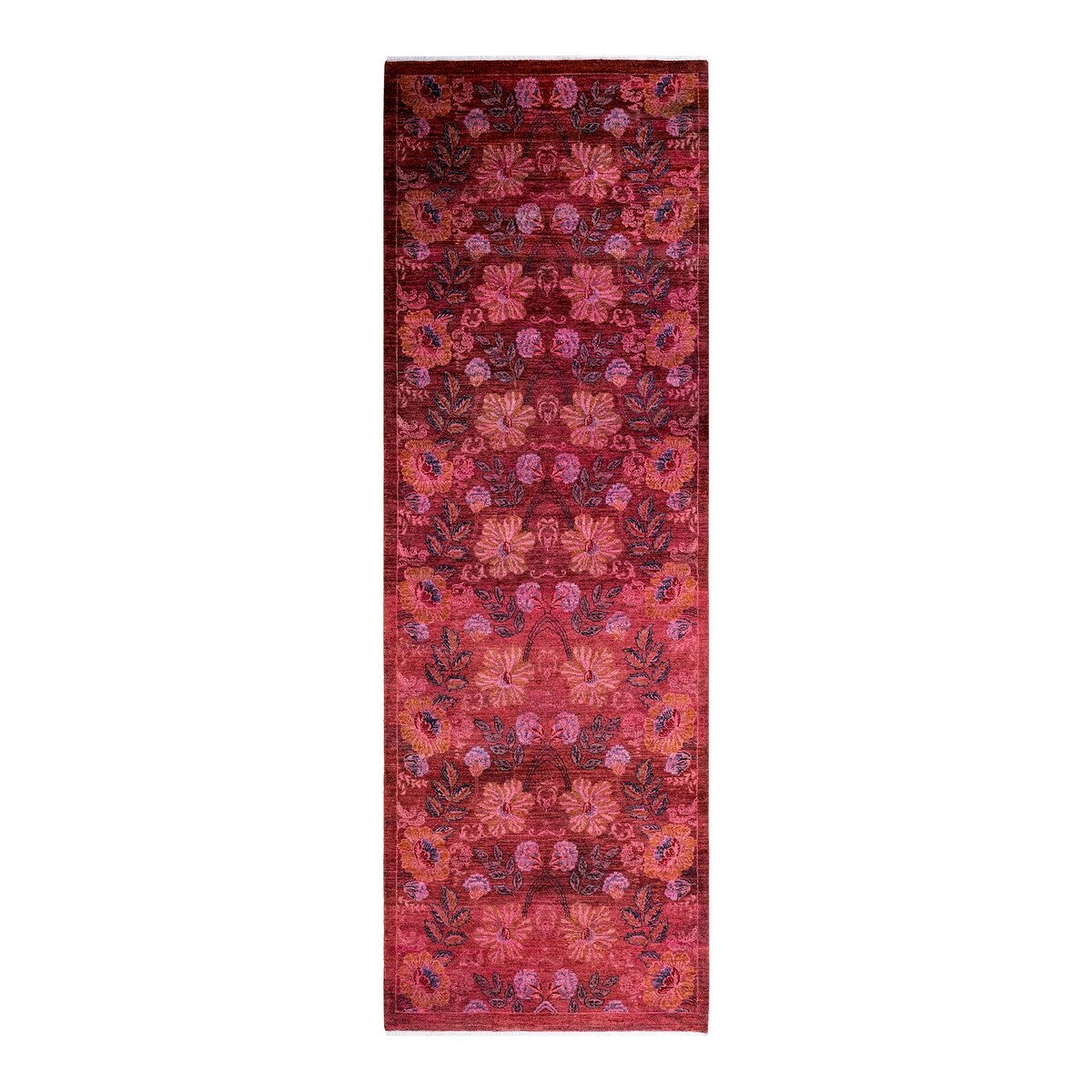 Hand Knotted Contemporary Overdyed Wool Orange Area Rug - 3' 10" x 11' 9"