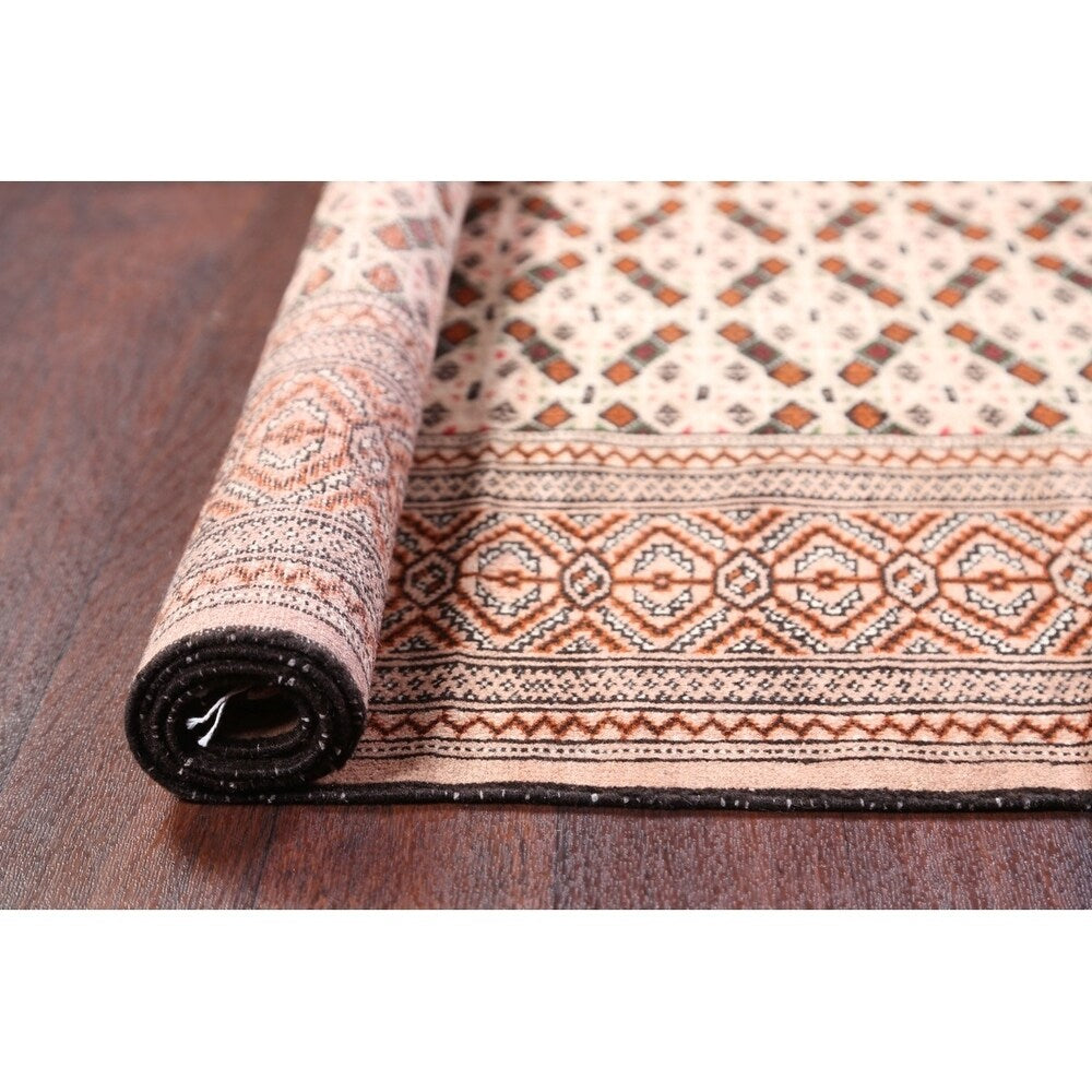 Hand Knotted Oriental Ivory Turkoman Baouch Persian Woolen Area Rug - 9'7" x 6'4"