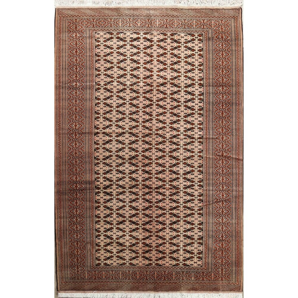 Hand Knotted Oriental Ivory Turkoman Baouch Persian Woolen Area Rug - 9'7" x 6'4"