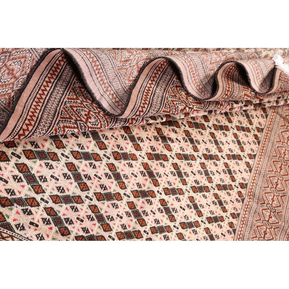 Hand Knotted Oriental Ivory Turkoman Baouch Persian Woolen Area Rug - 9'7" x 6'4"