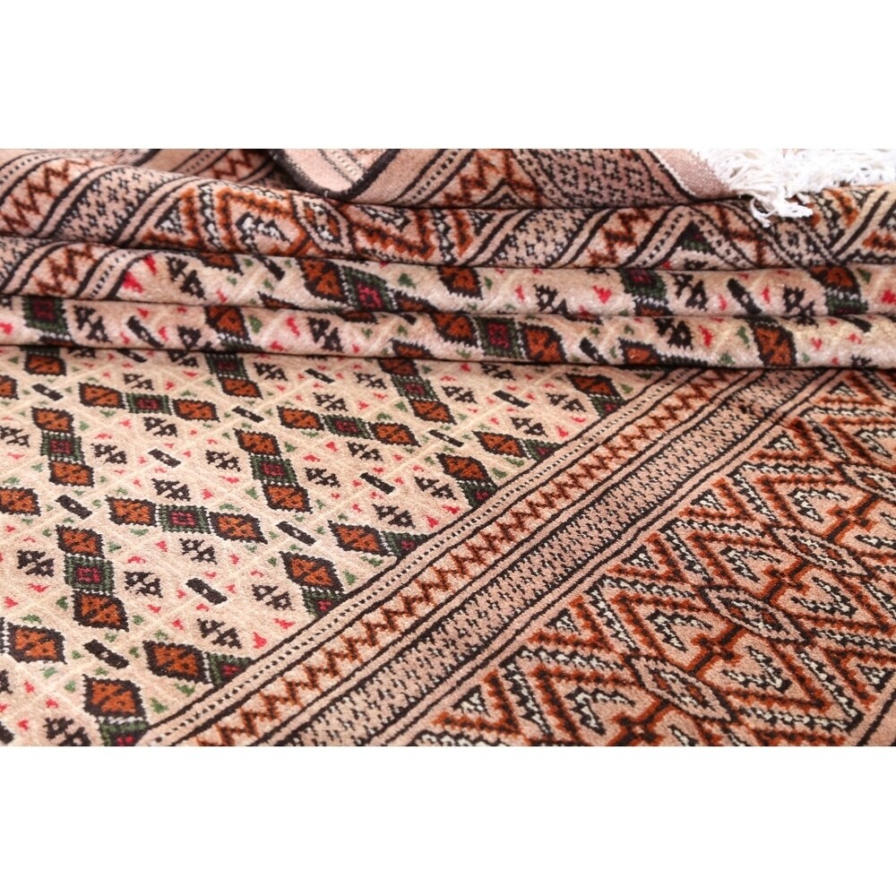 Hand Knotted Oriental Ivory Turkoman Baouch Persian Woolen Area Rug - 9'7" x 6'4"